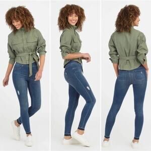 Spanx | Shape And Lift Distressed Skinny Jeans In Medium Blue Wash Size 1X